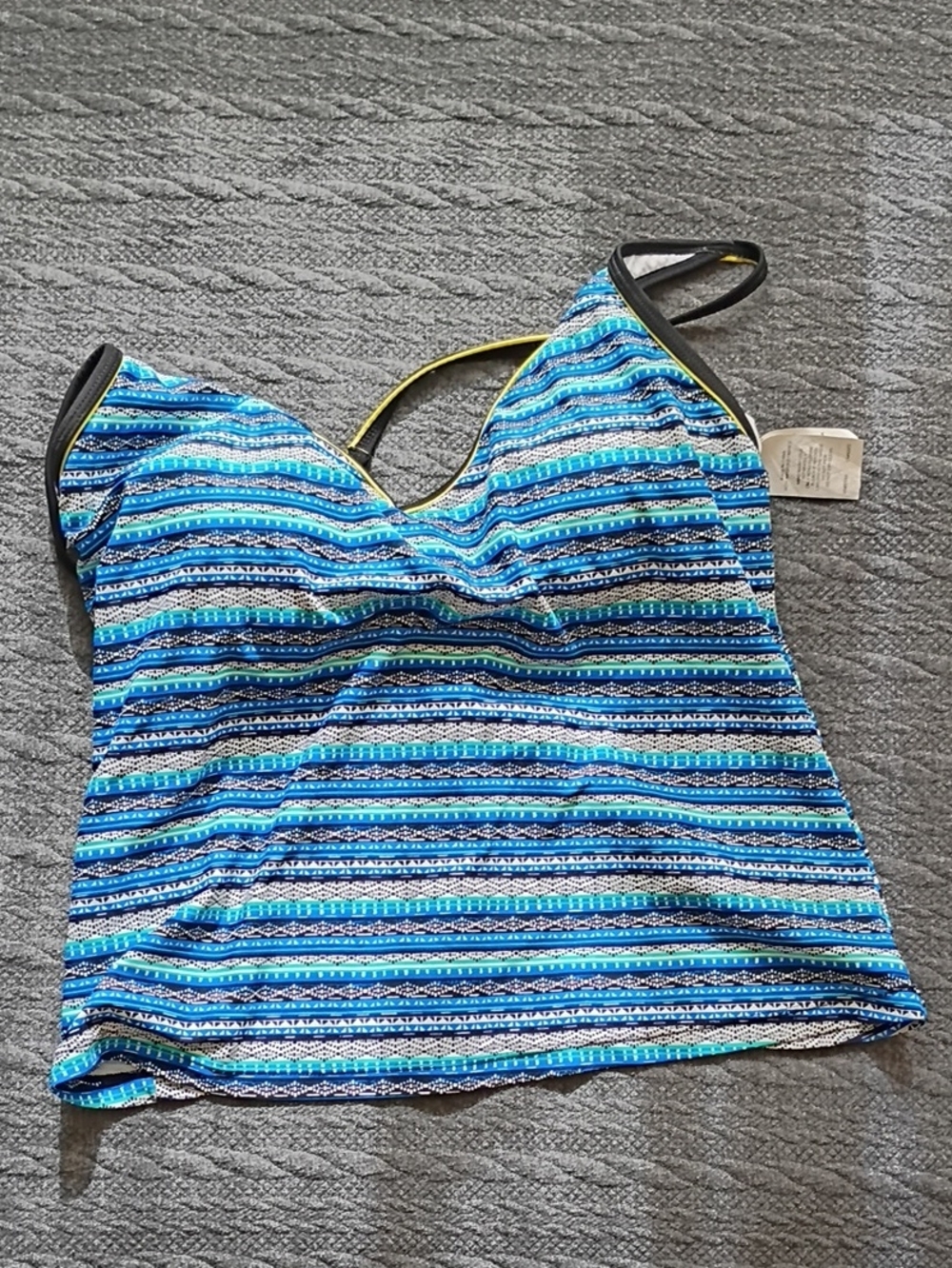 Blue Striped Bandeau Tankini Top with Contrast Trim - Unbranded
